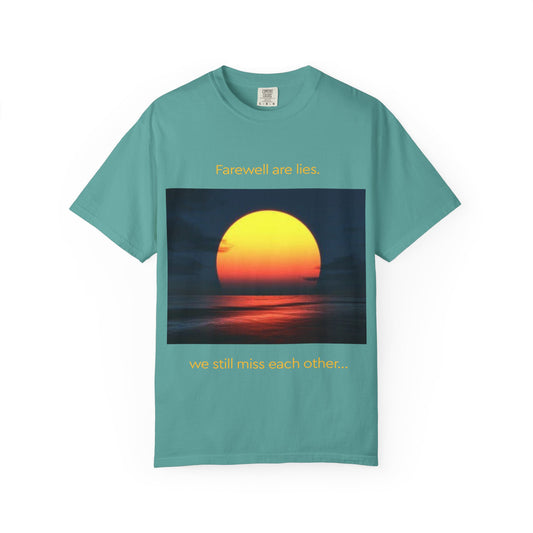 Sunset Photo T-Shirt — "Firewalk with Me, we still miss each other" Graphic Tee
