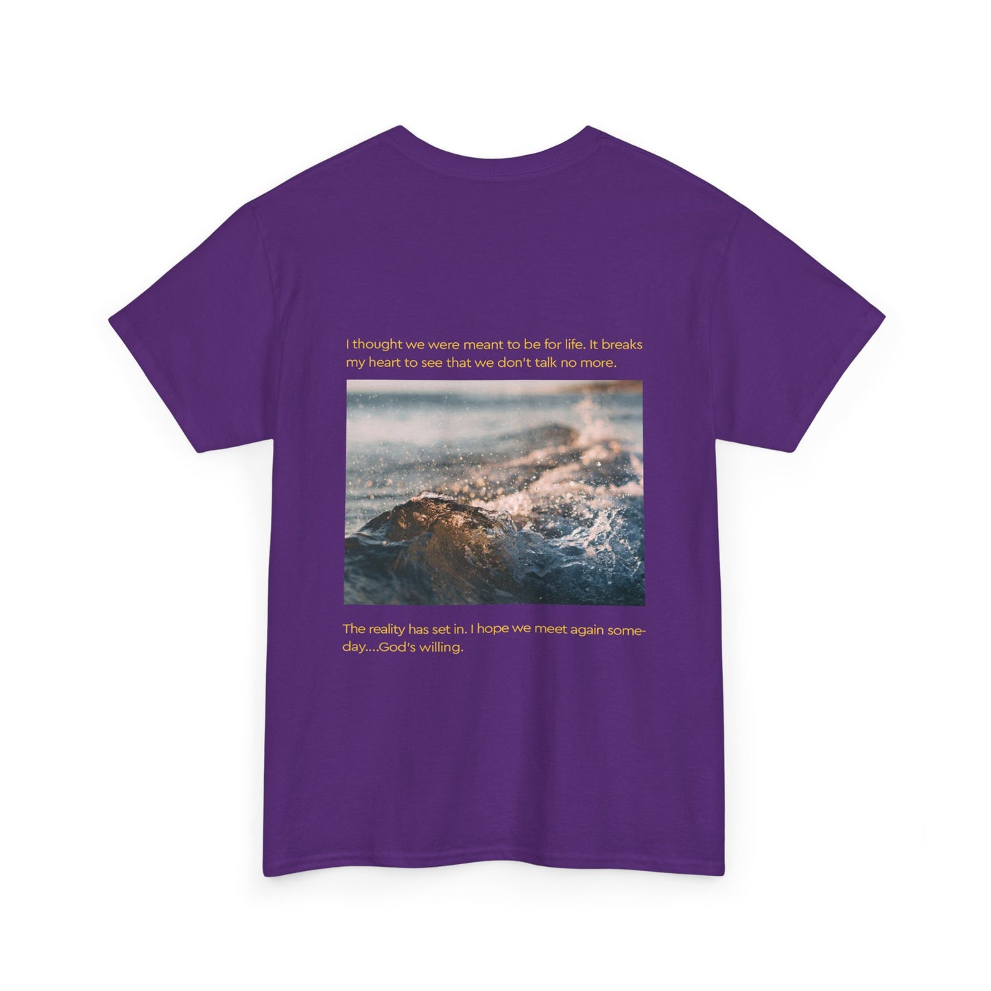 Artistic Ocean Graphic Tee — Watercolor Square & Waves Photo Back Print