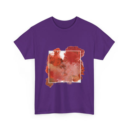 Artistic Ocean Graphic Tee — Watercolor Square & Waves Photo Back Print