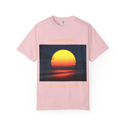 Sunset Photo T-Shirt — "Firewalk with Me, we still miss each other" Graphic Tee