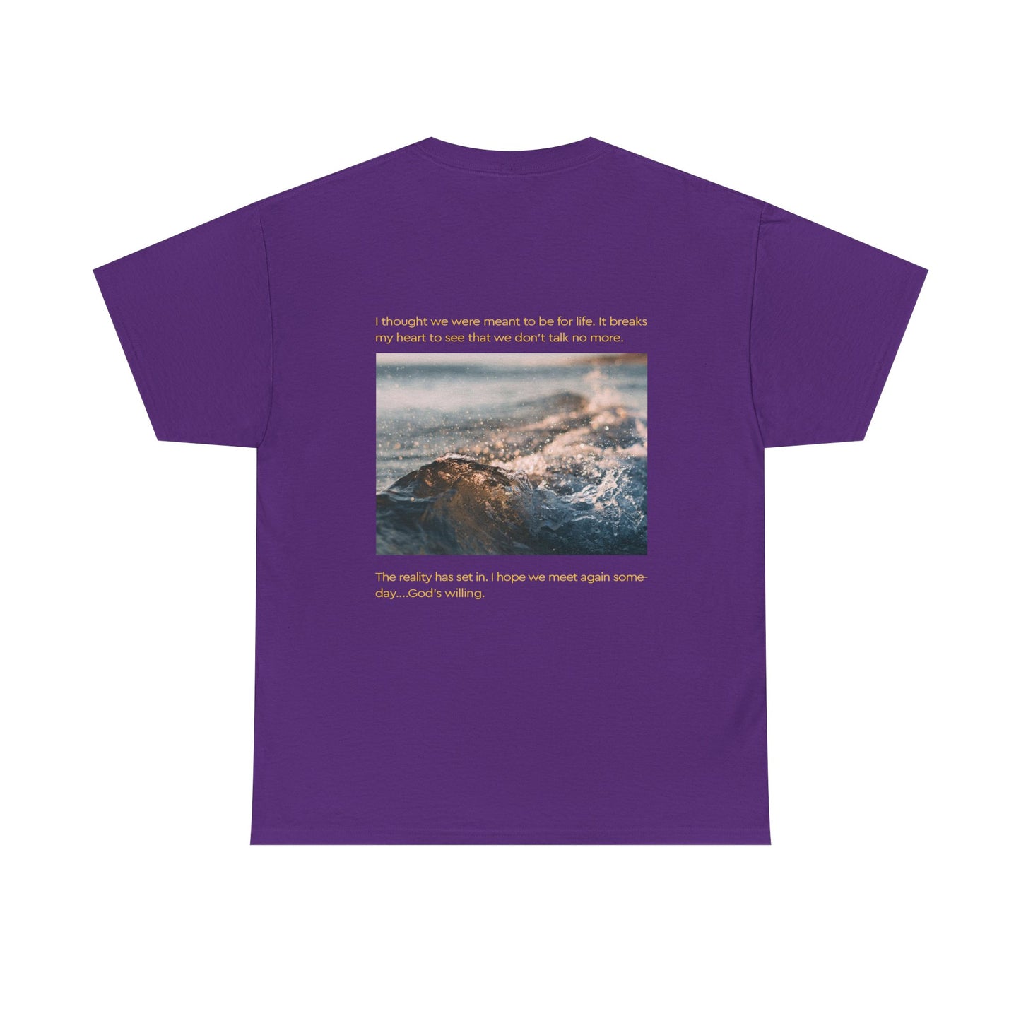 Artistic Ocean Graphic Tee — Watercolor Square & Waves Photo Back Print
