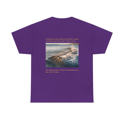 Artistic Ocean Graphic Tee — Watercolor Square & Waves Photo Back Print