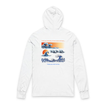 Hooded Long Sleeve Tee — Vintage Wave Graphic “I hope you find the waves”