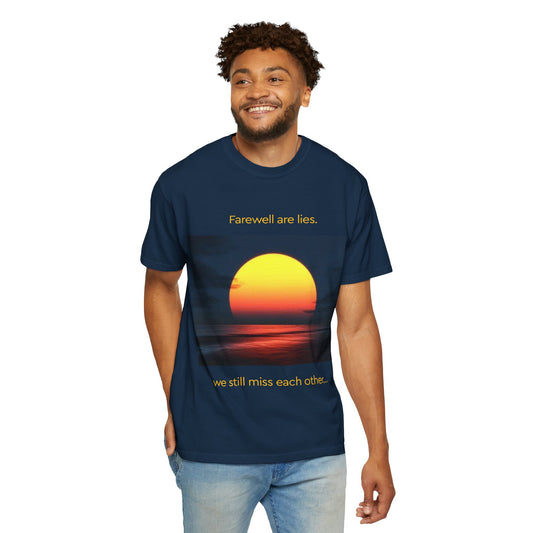 Sunset Photo T-Shirt — "Firewalk with Me, we still miss each other" Graphic Tee