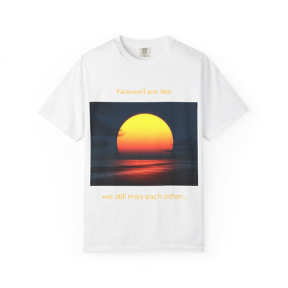 Sunset Photo T-Shirt — "Firewalk with Me, we still miss each other" Graphic Tee