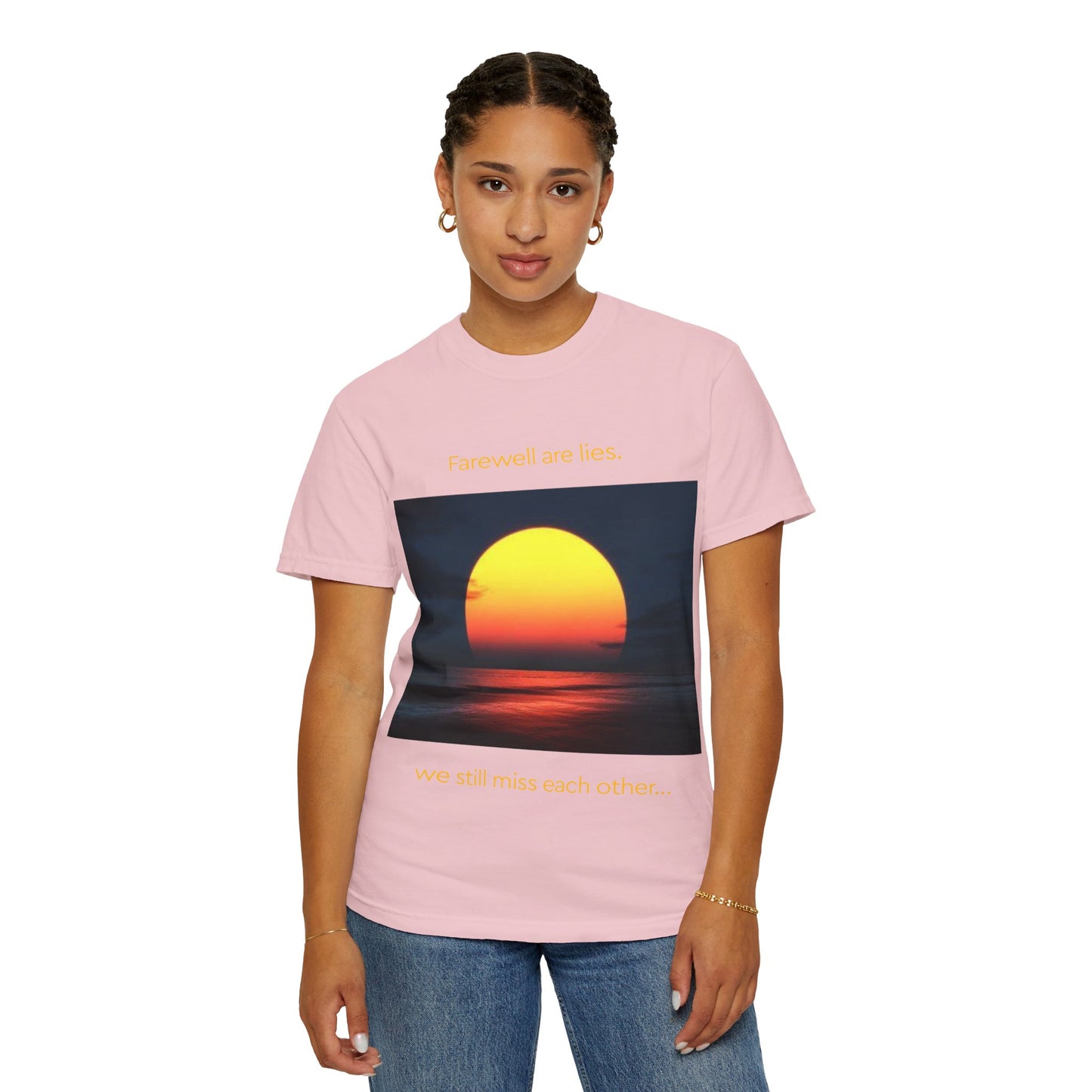 Sunset Photo T-Shirt — "Firewalk with Me, we still miss each other" Graphic Tee
