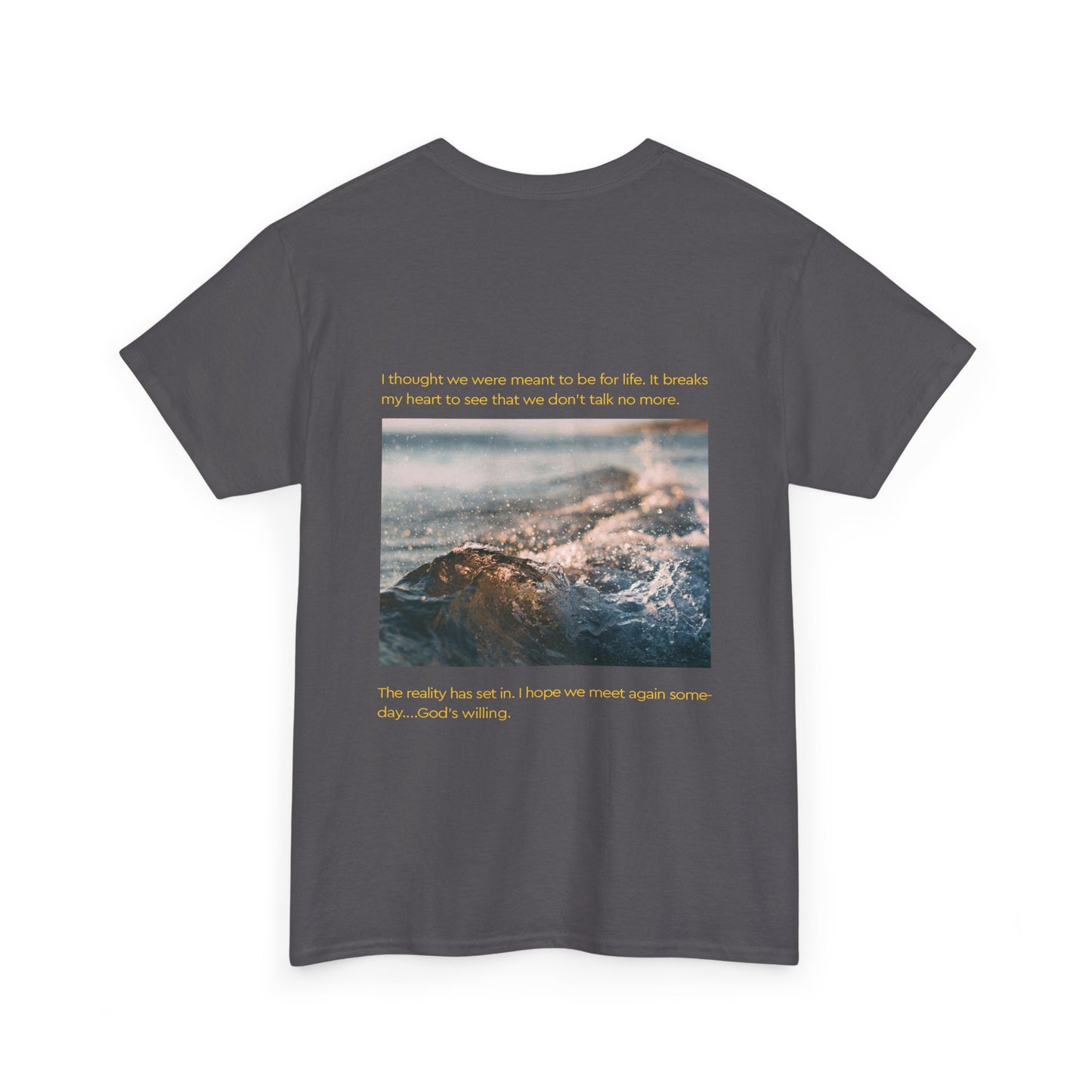 Artistic Ocean Graphic Tee — Watercolor Square & Waves Photo Back Print