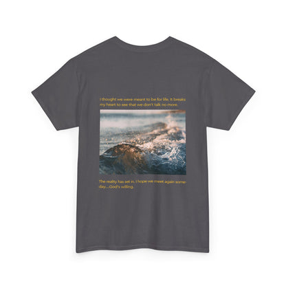 Artistic Ocean Graphic Tee — Watercolor Square & Waves Photo Back Print