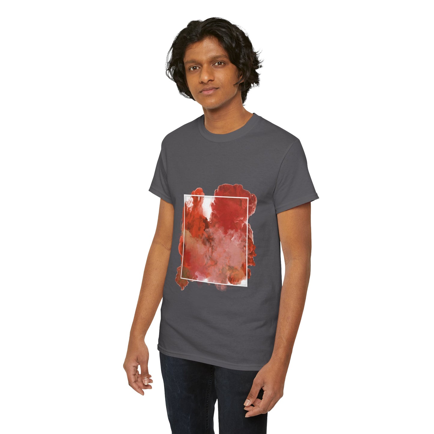 Artistic Ocean Graphic Tee — Watercolor Square & Waves Photo Back Print