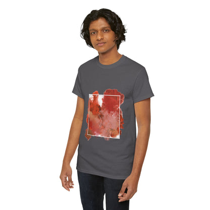 Artistic Ocean Graphic Tee — Watercolor Square & Waves Photo Back Print