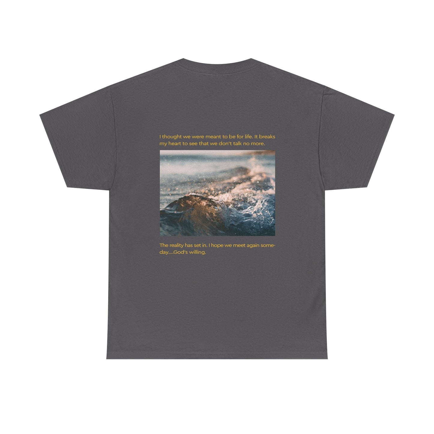 Artistic Ocean Graphic Tee — Watercolor Square & Waves Photo Back Print