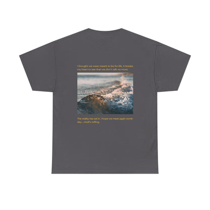 Artistic Ocean Graphic Tee — Watercolor Square & Waves Photo Back Print