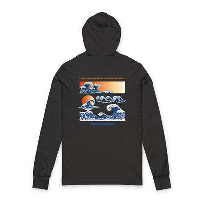 Hooded Long Sleeve Tee — Vintage Wave Graphic “I hope you find the waves”