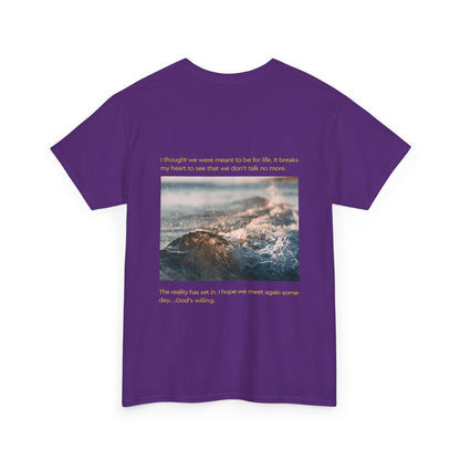 Artistic Ocean Graphic Tee — Watercolor Square & Waves Photo Back Print