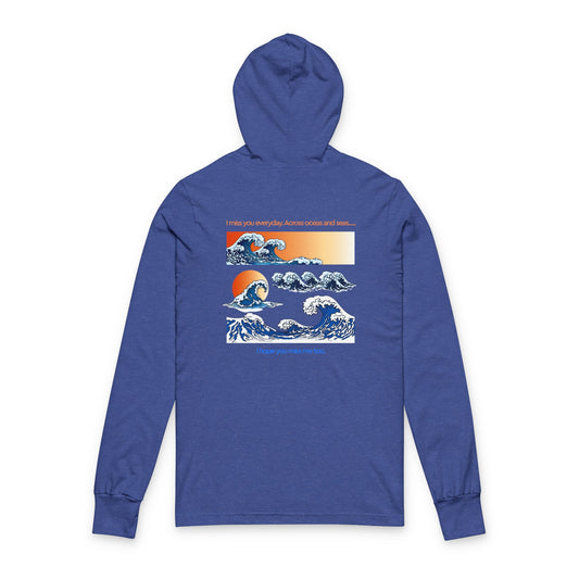 Hooded Long Sleeve Tee — Vintage Wave Graphic “I hope you find the waves”