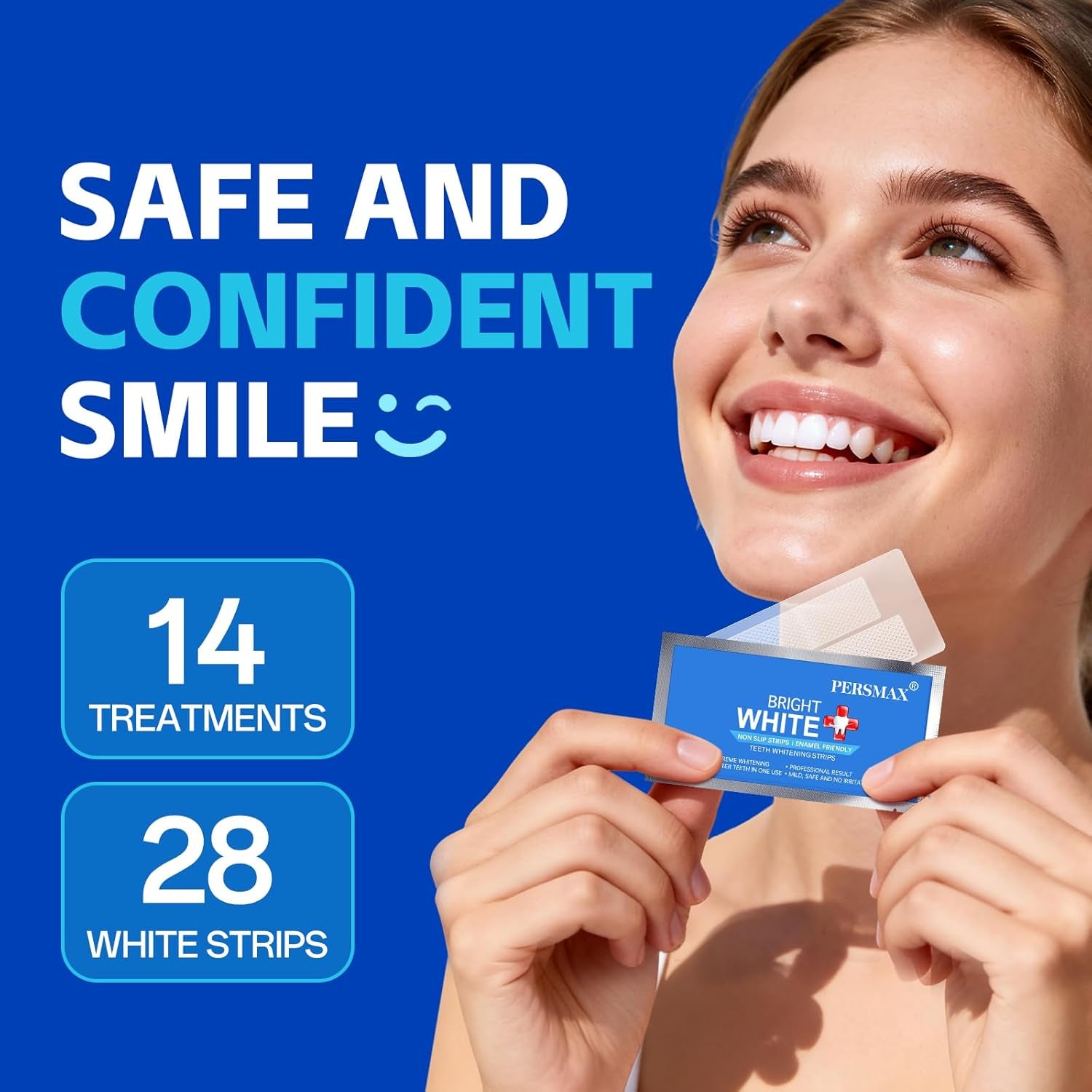 Teeth Whitening Strips – Professional Dentist Approved, Gum-Safe Formula, 28 Non-Slip Strips, 14 Treatment, Pain-Free Express Whitening Kit in 30 Min, Easy to Use for Bright Smile